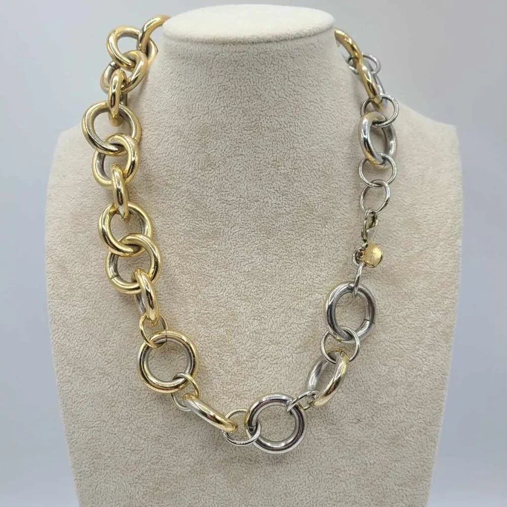 J Crew To Tone Chunky Jumbo Circle Link Necklace  NWOT!!